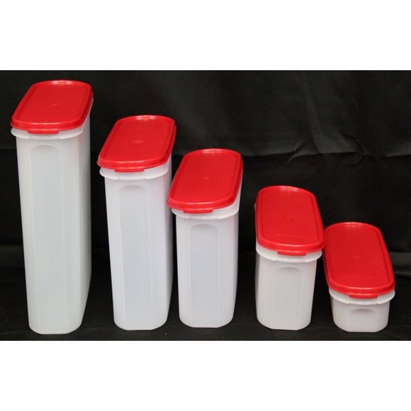 10 pc Tupperware Storage Set Modular Mates Red Lids Oval Starter NEW - Picture 1 of 3